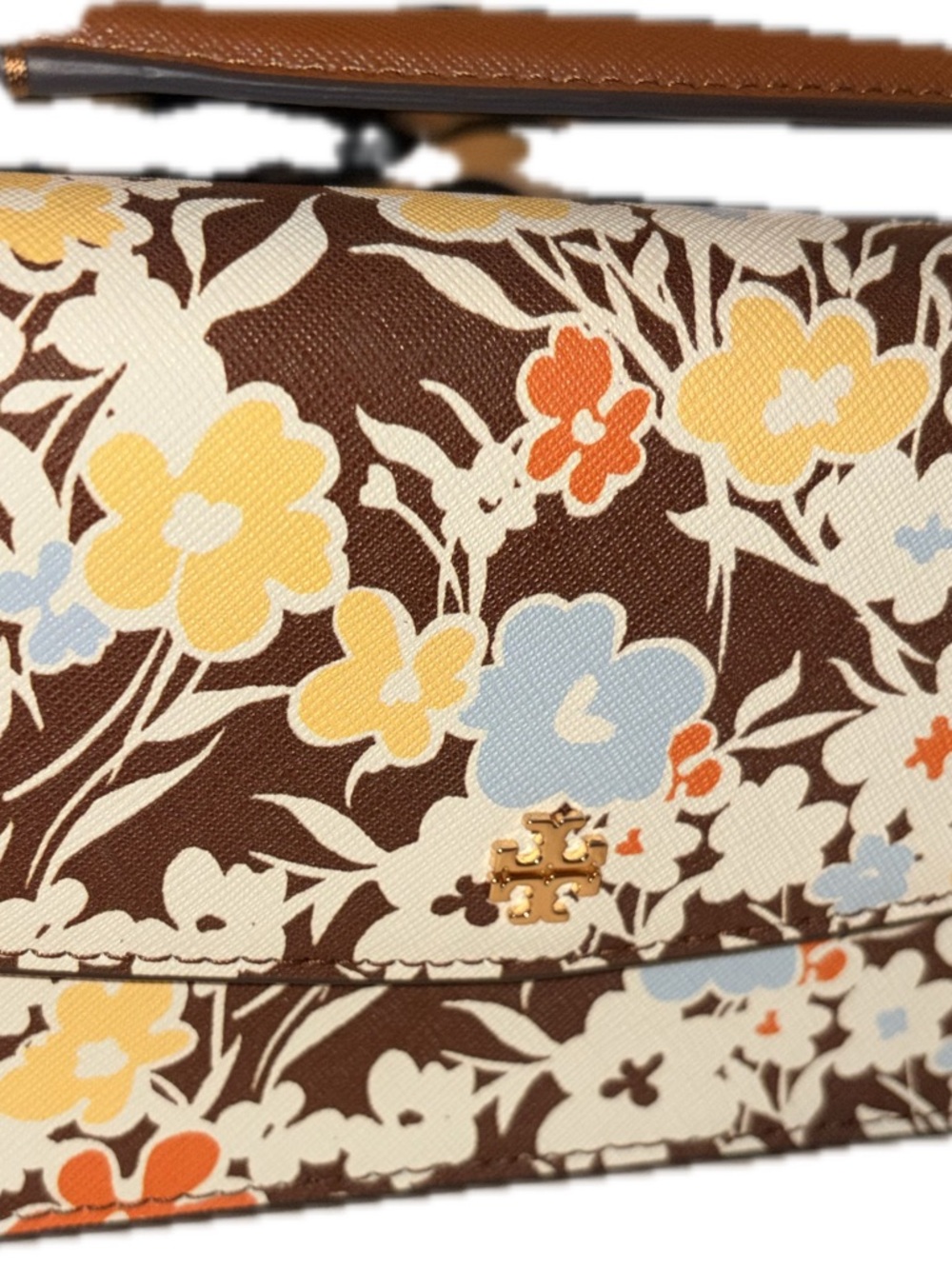 Tory Burch Emerson Brown Floral Print Top Handle & Crossbody Bag New - Picture 2 of 10